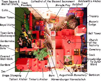 Bird’s eye view of Legoland town center